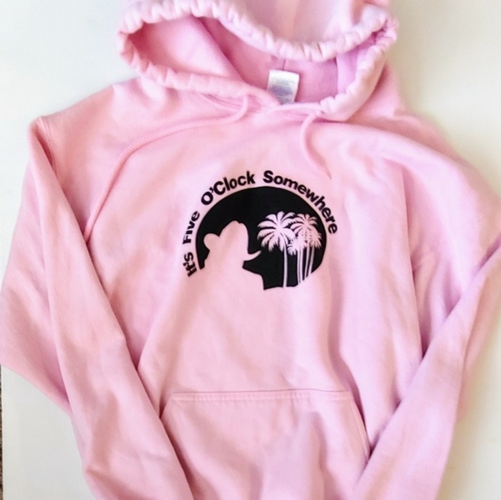 Alan Jackson Pink Hoodie with Palm Trees It's 5 0'Clock Somewhere  Medium